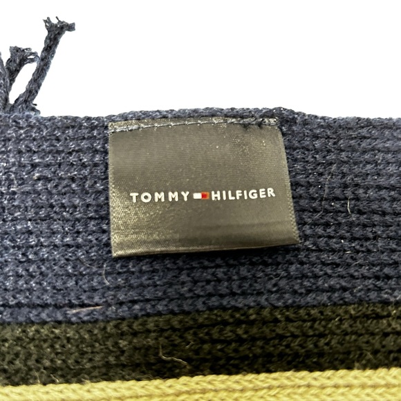 Vintage Tommy Hilfiger Embroidered Scarf Navy Blue With Red & White Stripes - Picture 5 of 6